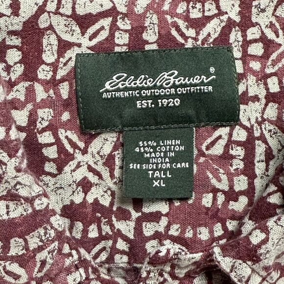 Vintage Eddie Bauer Shirt Adult XL Tall Geometric Print Linen Maroon Men’s‎ - Picture 5 of 6